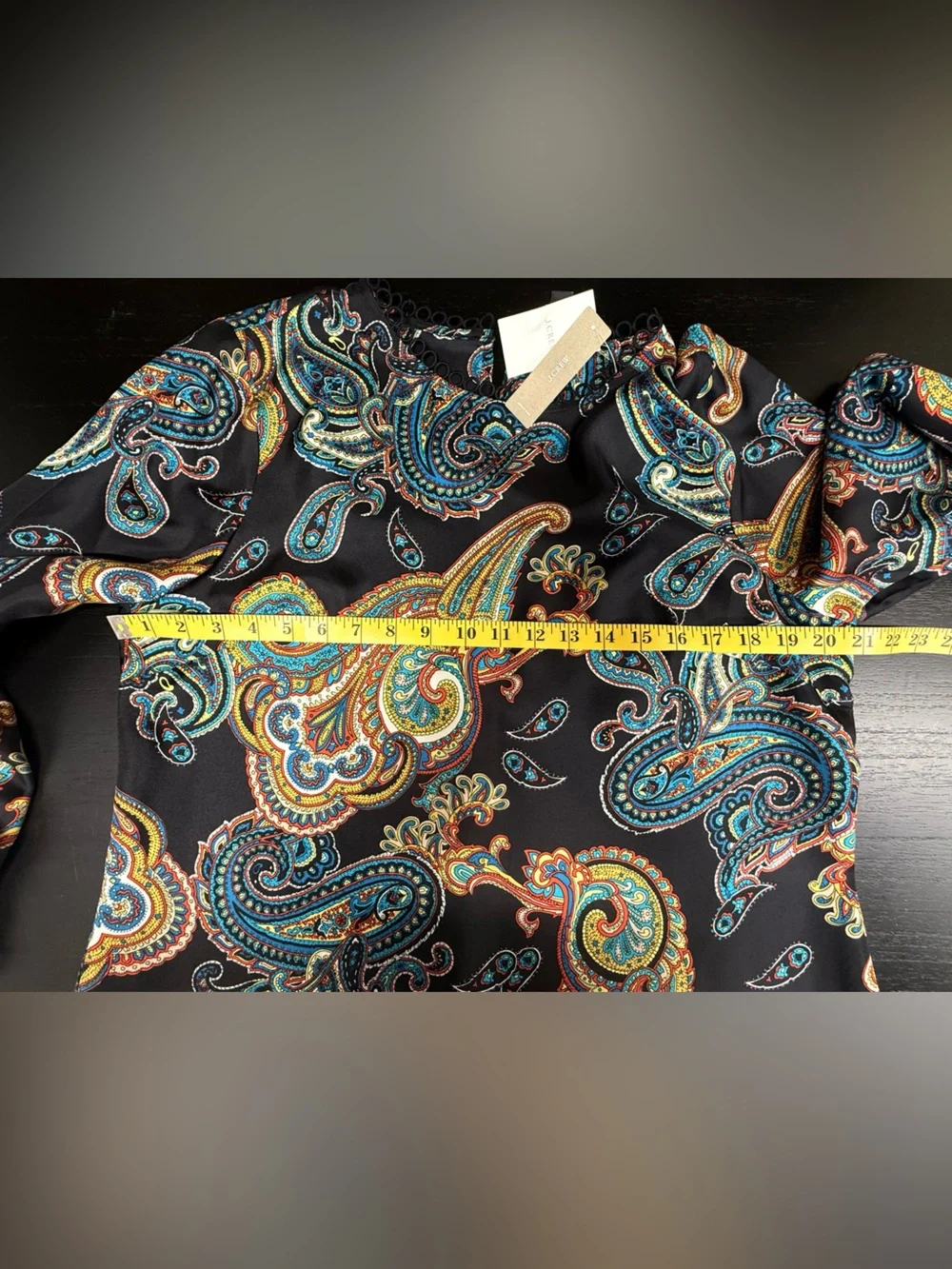 J. Crew 100% Black Paisley-Print Long Sleeve Blouse Scallop Trim